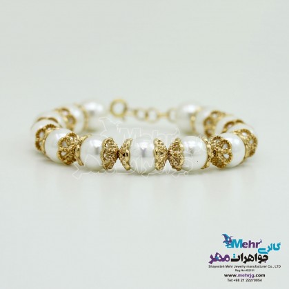 دستبند طلا و سنگ - طرح مروارید نشان-SB0133